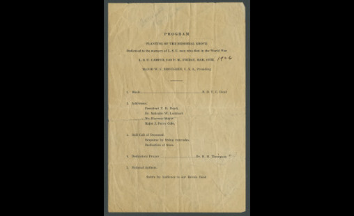 Memorial Oak Grove dedication program, March 12, 1926.